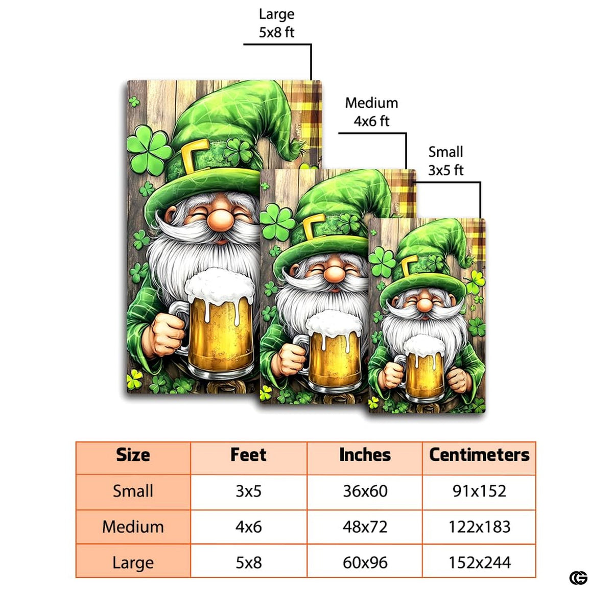 Dimensions and sizing chart for jolly Irish leprechaun beer mug area rug - image 2 of 8