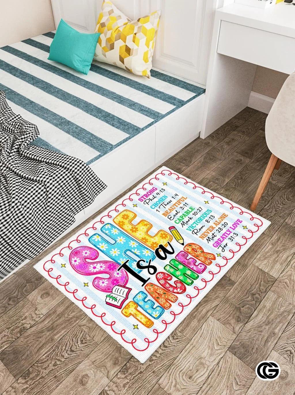 Personalized Welcome Doormat with Teacher Name and Notebook Pattern