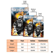 Overhead floor layout view of the fiery lacrosse player sports action area rug - thumbnail image 7 of 9