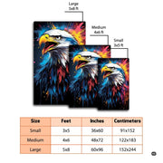 Dimension comparison chart displaying multiple size formats for this bald eagle area rug. - thumbnail image 2 of 7