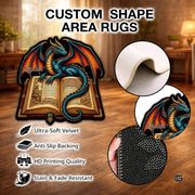 Custom Dragon Shaped Area Rug, Personalized Library Western Dragon Shaped Floor Mat Book Rug, Non-Slip Reading Room Carpet for Living Room, Bedroom, Dorm, Kids Room, Fans Lover (D5)