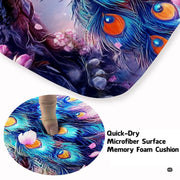 Close-up view of the soft microfiber surface, peacock plumage, and pink sakura petals - thumbnail image 3 of 8