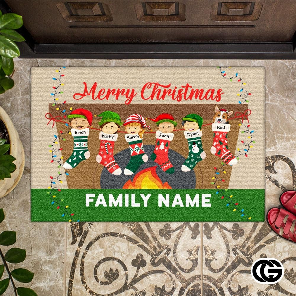 Personalized Christmas Doormat with Custom Family Name