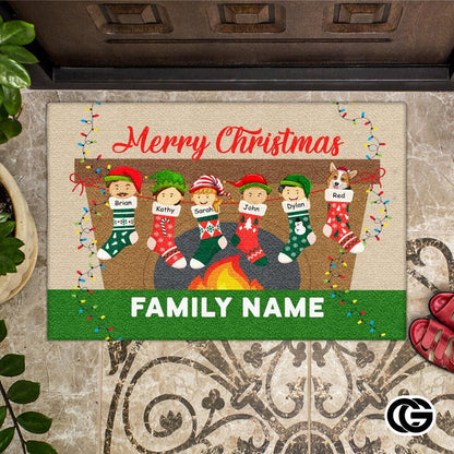 Personalized Christmas Doormat with Custom Family Name