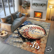 Custom Baseball Area Rug with Vintage Pattern and Non Slip Backing