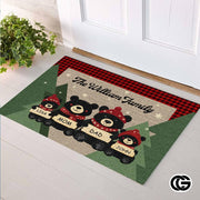 Personalized Christmas Doormat with Black Bear Family