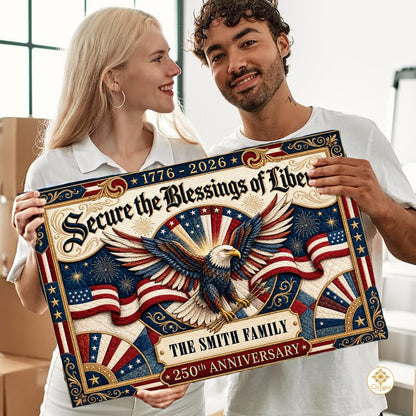 Custom Family Name Doormat with Patriotic Hunting Art