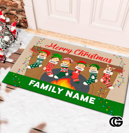 Personalized Christmas Doormat with Custom Family Name