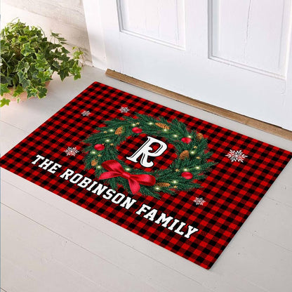 Personalized Christmas Doormat with Custom Family Name