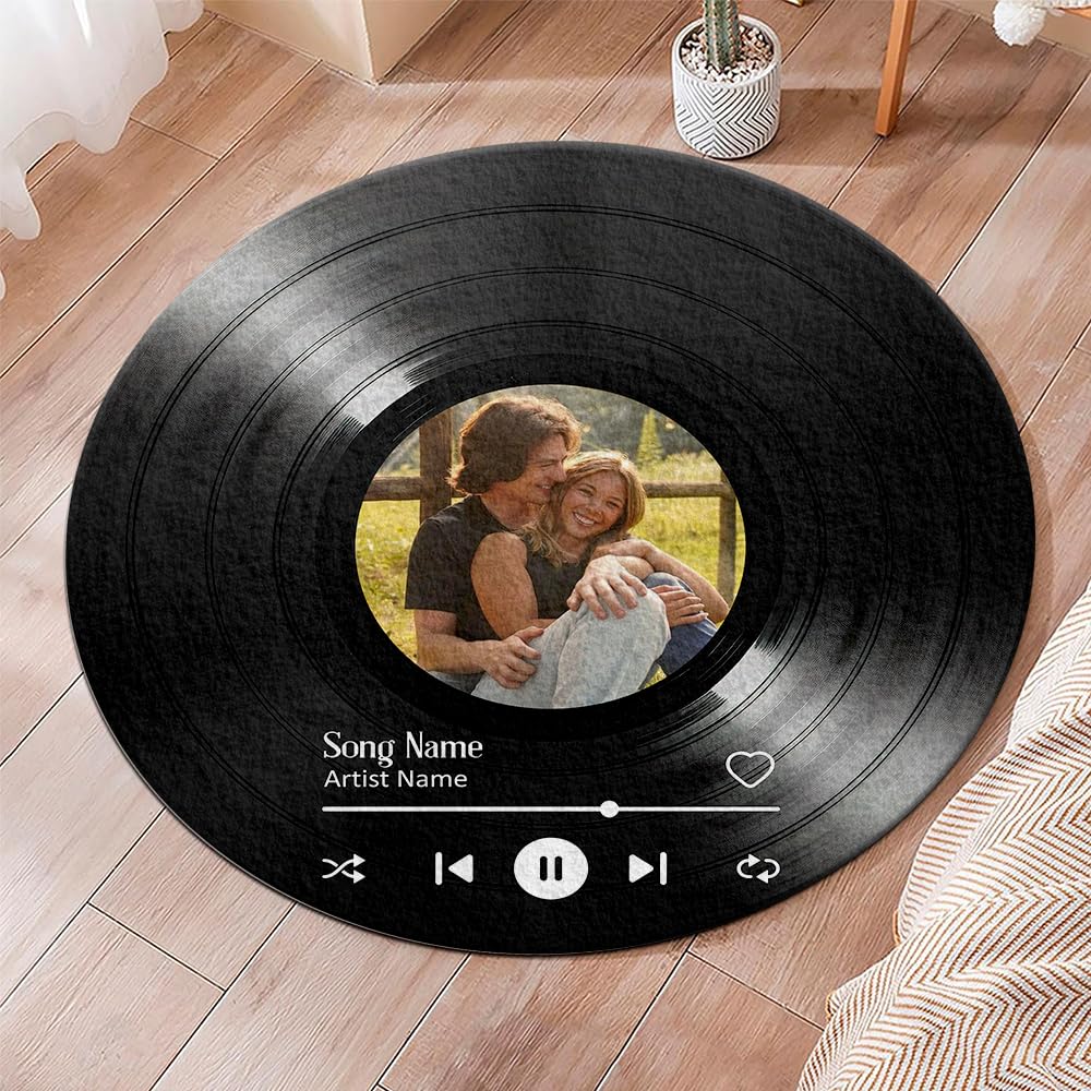 Personalized Vinyl Record Rug with Photo and Song Name