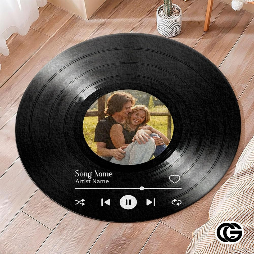 Personalized Vinyl Record Rug with Photo and Song Name