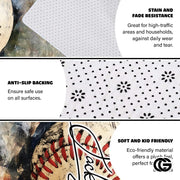Custom Baseball Area Rug with Vintage Pattern and Non Slip Backing