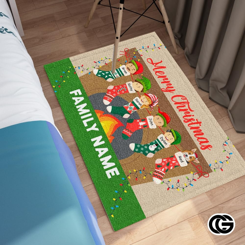 Personalized Christmas Doormat with Custom Family Name