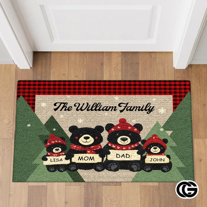 Personalized Christmas Doormat with Black Bear Family