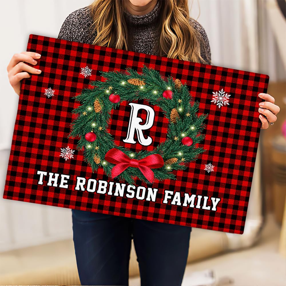 Personalized Christmas Doormat with Custom Family Name