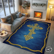 Personalized Orthodox Cross Rug with Byzantine Eagle and Non-Slip Backing