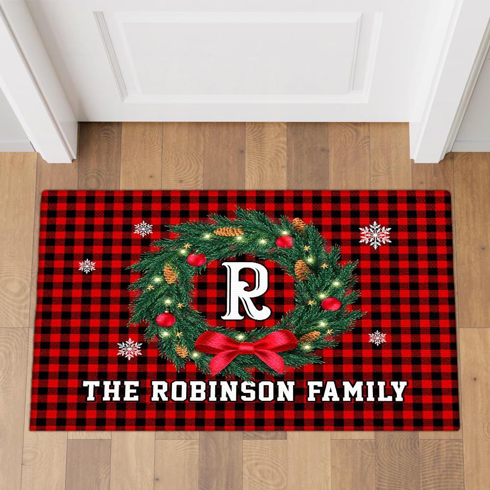 Personalized Christmas Doormat with Custom Family Name