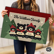 Personalized Christmas Doormat with Black Bear Family