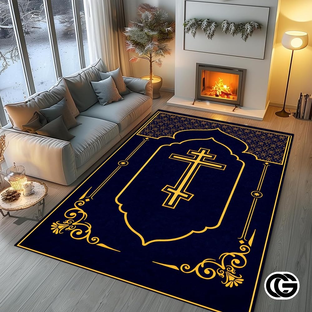 Personalized Orthodox Christian Rug with Three-Bar Cross