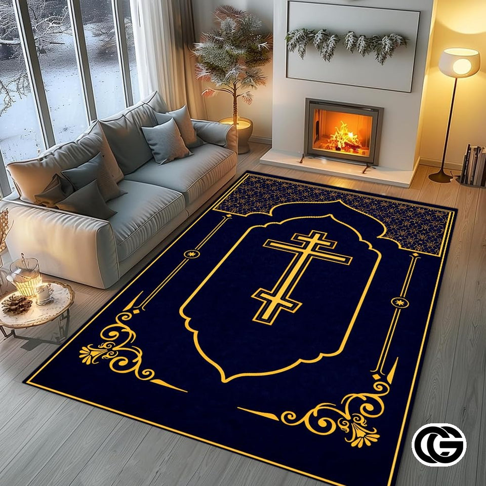 Personalized Orthodox Christian Rug with Three-Bar Cross
