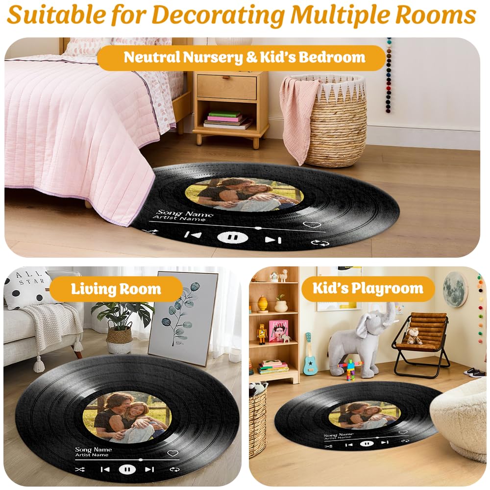 Personalized Vinyl Record Rug with Photo and Song Name
