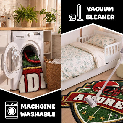 Personalized Football Shaped Rug, Non-Slip Washable Sport Carpet (A01)
