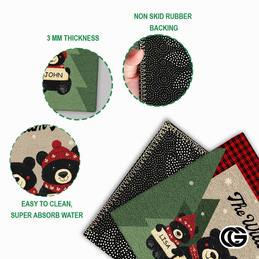 Personalized Christmas Doormat with Black Bear Family