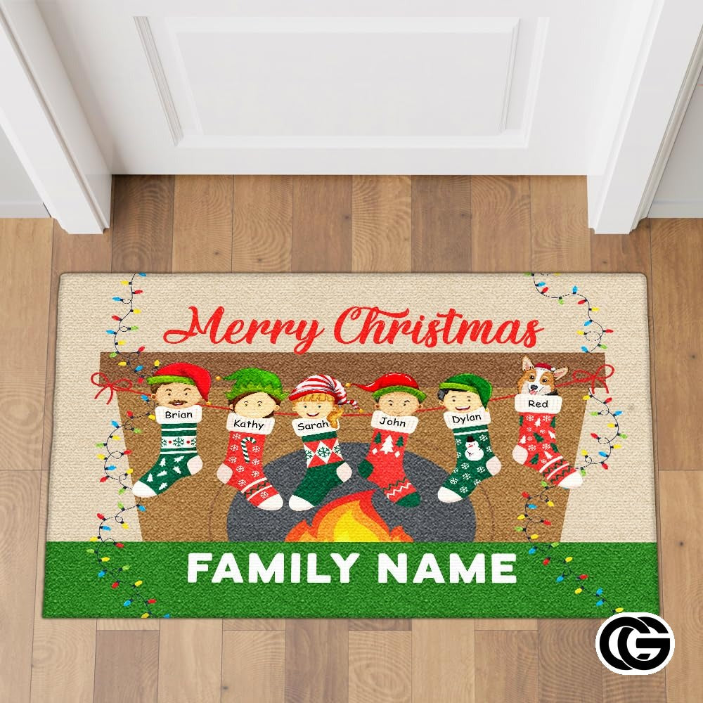 Personalized Christmas Doormat with Custom Family Name