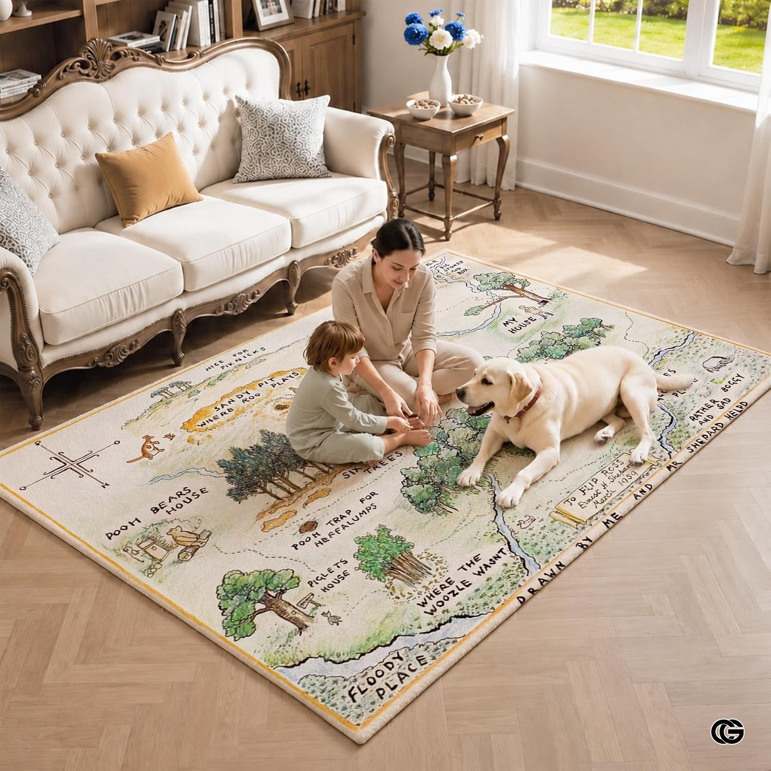 Custom Hundred Acre Wood Map Welcome Mat for Kids Room - Multi Color / 2' x 3' (Rectangular)