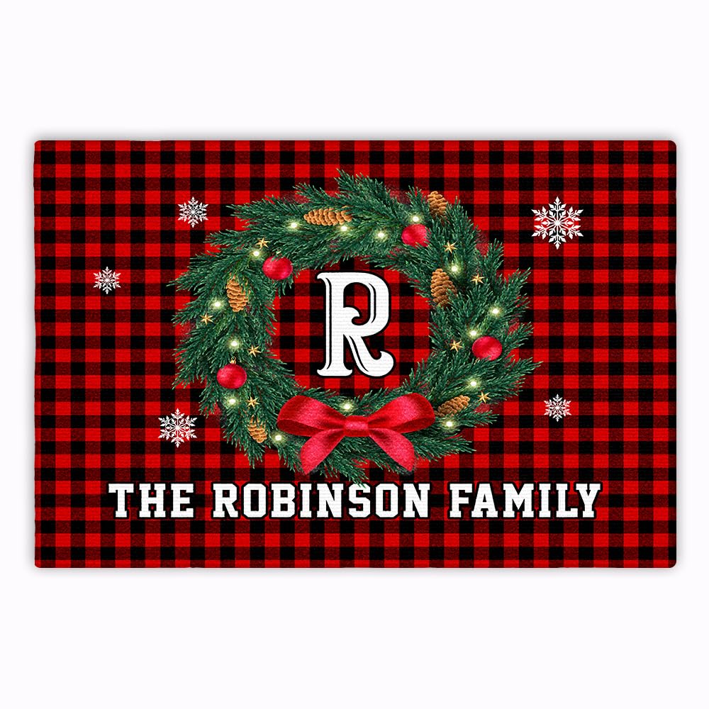 Personalized Christmas Doormat with Custom Family Name