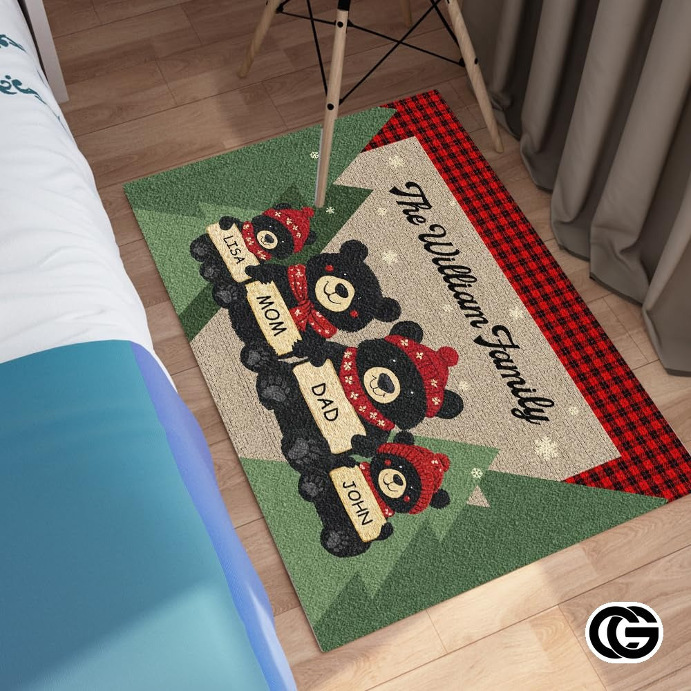 Personalized Christmas Doormat with Black Bear Family