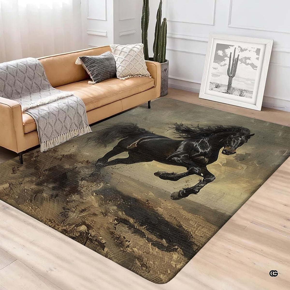 Anti-slip dot backing and clean hemmed edge stitching on black stallion rug - image 4 of 5