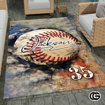 Custom Baseball Area Rug with Vintage Pattern and Non Slip Backing