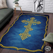 Personalized Orthodox Cross Rug with Byzantine Eagle and Non-Slip Backing