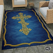 Personalized Orthodox Cross Rug with Byzantine Eagle and Non-Slip Backing