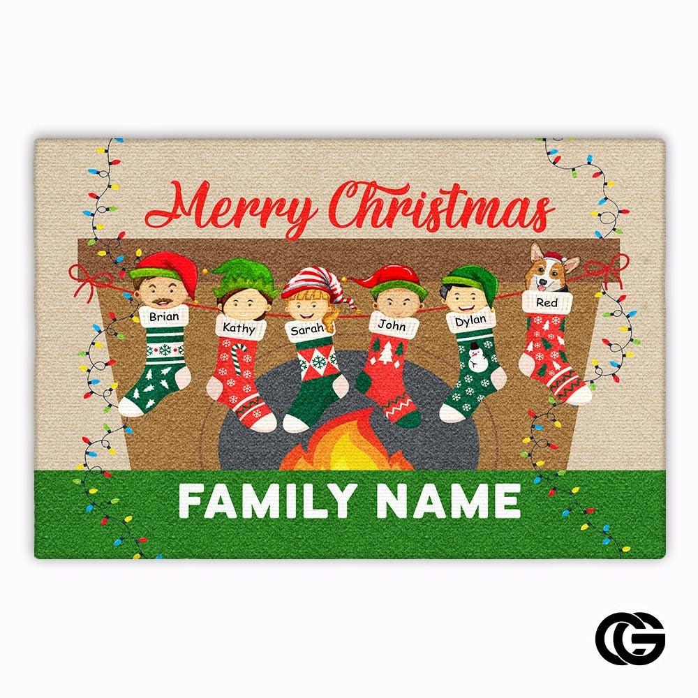 Personalized Christmas Doormat with Custom Family Name
