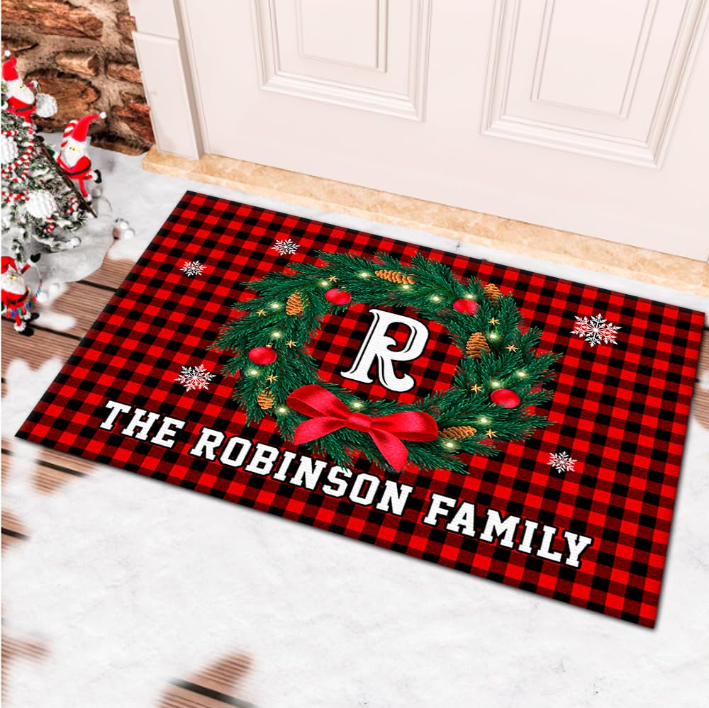 Personalized Christmas Doormat with Custom Family Name