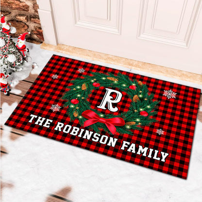 Personalized Christmas Doormat with Custom Family Name