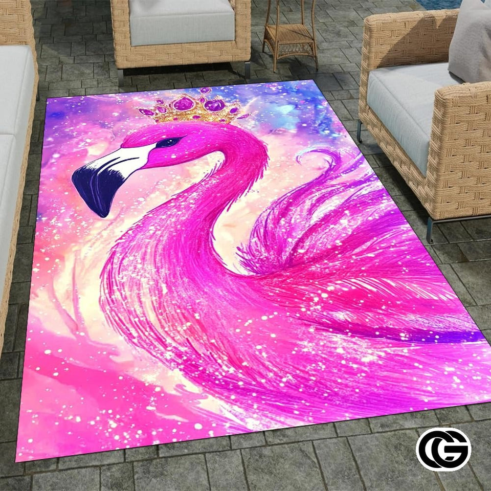 Custom Flamingo Doormat with Pink Bird and Floral Detail