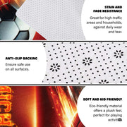 Anti-slip dot backing and hemmed edge stitching on flaming soccer area rug - thumbnail image 4 of 8