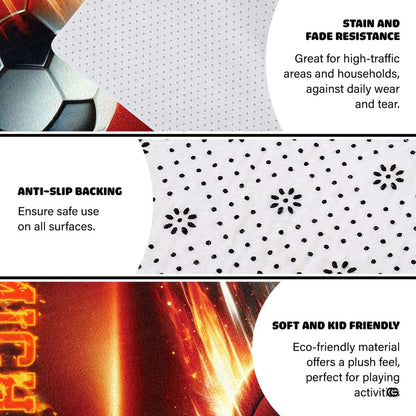 Anti-slip dot backing and hemmed edge stitching on flaming soccer area rug - thumbnail image 4 of 8