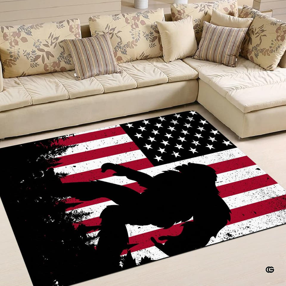 Sasquatch Bigfoot American flag area rug - view 1