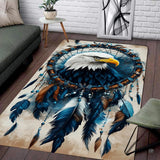 Dreamcatcher bald eagle living room area rug with beaded feathers and sacred hoop