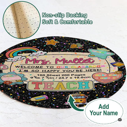 Room setting featuring classroom theme round area rug as a bright decorative centerpiece. - thumbnail image 7 of 7