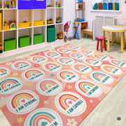 Soft low-pile microfiber surface texture on boho rainbow affirmations classroom area rug - thumbnail image 3 of 7