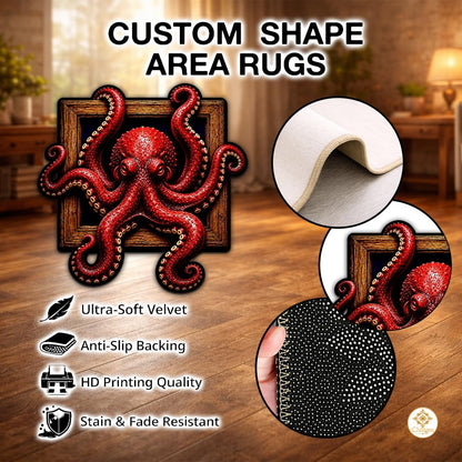 Personalized Octopus Shaped Welcome Mat with Name and Waves - D2