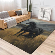 Detailed print view of galloping black steed in open meadow with amber tones. - thumbnail image 4 of 5