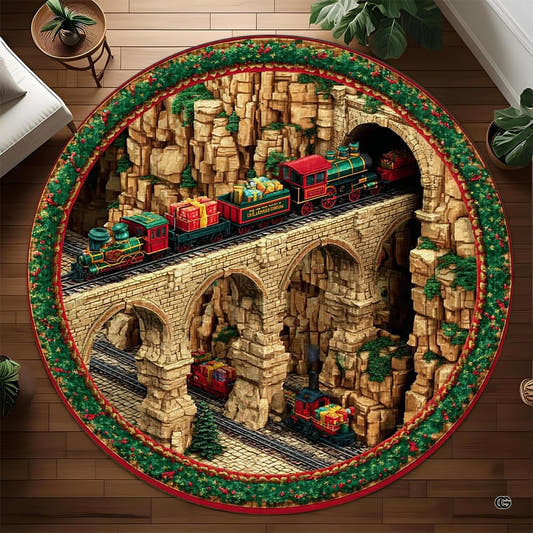 Holiday train mountain viaduct 3d illusion area rug - view 1