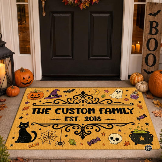 Halloween Door Mat Outdoor, Custom Spooky Welcome Mat with Black Cat and Pumpkin, Fall Front Door Mat for Porch Entryway Decor #5