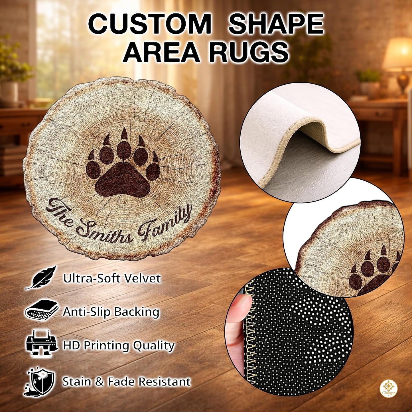 Custom Bear Paw Area Rug with Soft Plush and Non Slip Backing
